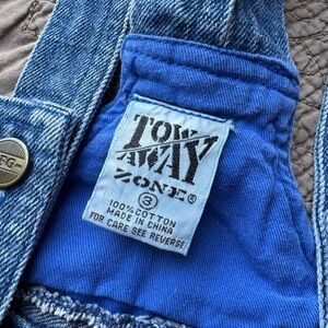 Vintage Boys Tow Away Zone Blue Denim Overalls with Pockets